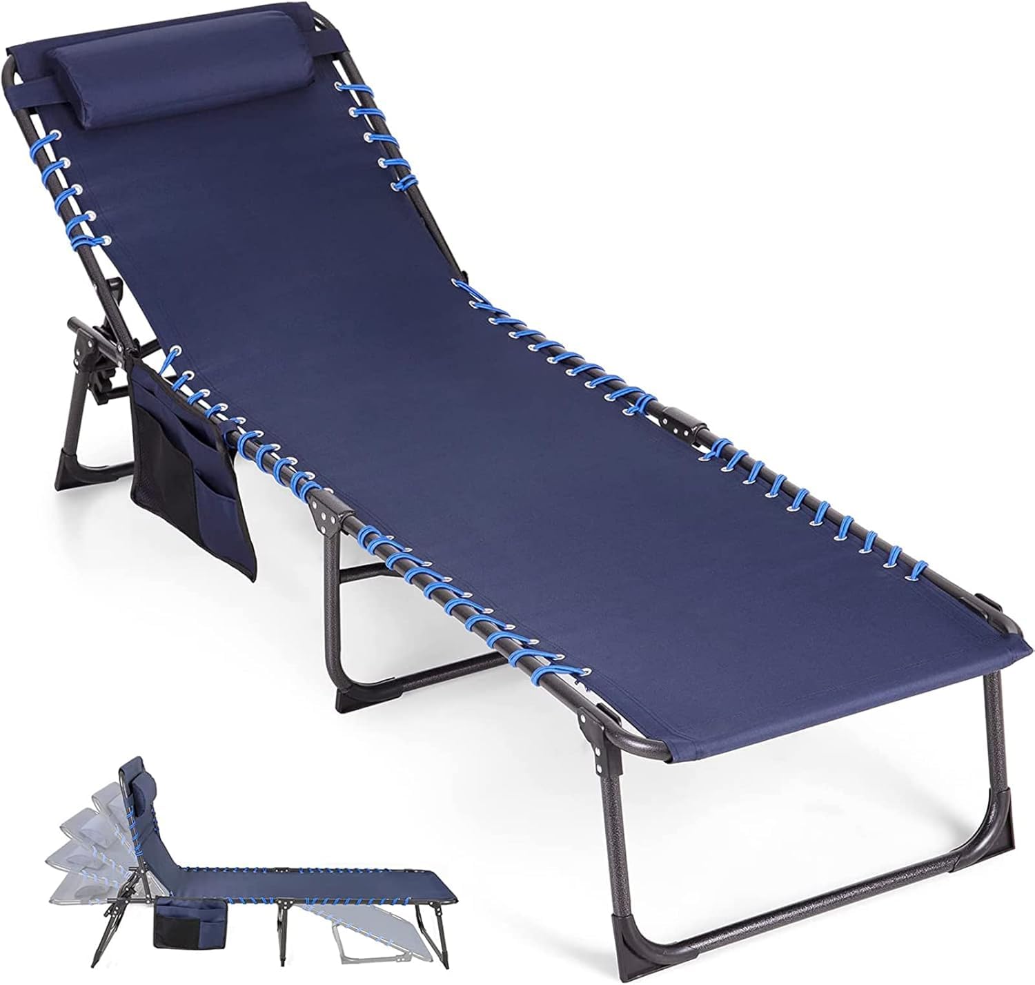 Lucario Outdoor Folding Chaise Lounge Chair for Beach Lawn Pool Tanning Deck Camping, 5-Position Reclining Patio Chairs with Pillow (LK-02)