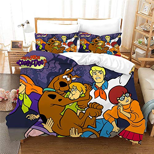 NICHIYO Scooby DOO Bed Linen Set - Duvet Cover and Pillowcase, Microfibre, 3D Digital Print Three-Piece Bedding (Duvet Cover + Pillowcases) (18, Double 200 x 200 cm)