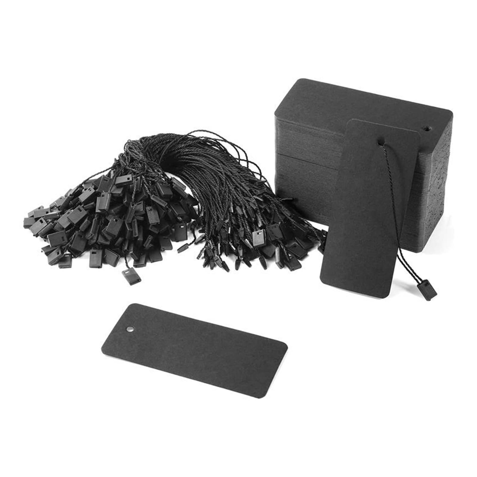 Lot de 600 étiquettes de prix noires avec ficelle et épingles à nourrice en papier kraft à suspendre