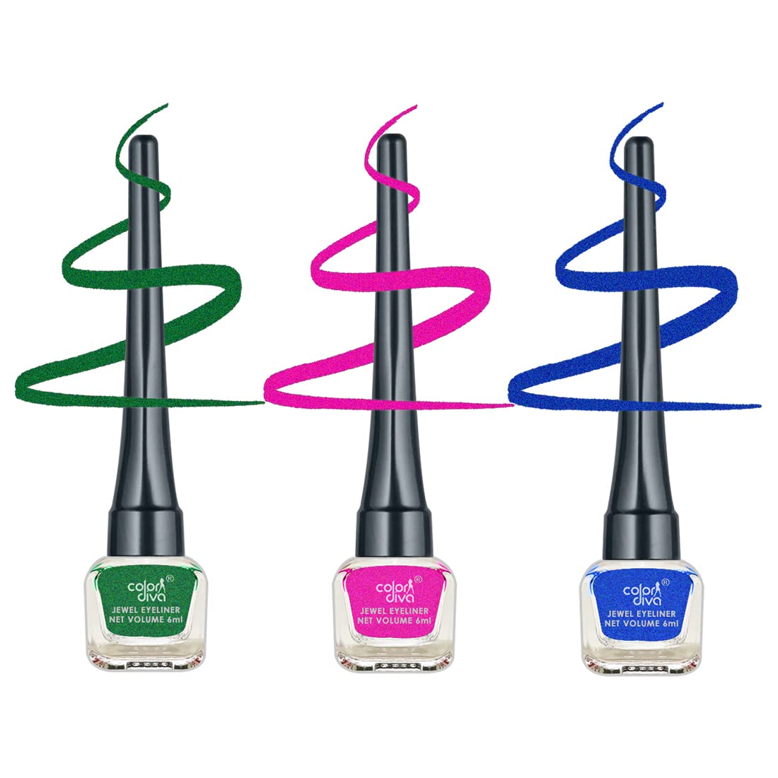 COLOR DIVA Superwing Color Eyeliner Blue, Pink, Green, 5.5ml Each | Quick Drying, Smudge Proof, 12HR Long Lasting & Bright Color Effect | For All Occasion & Daily Use, Pack Of 3
