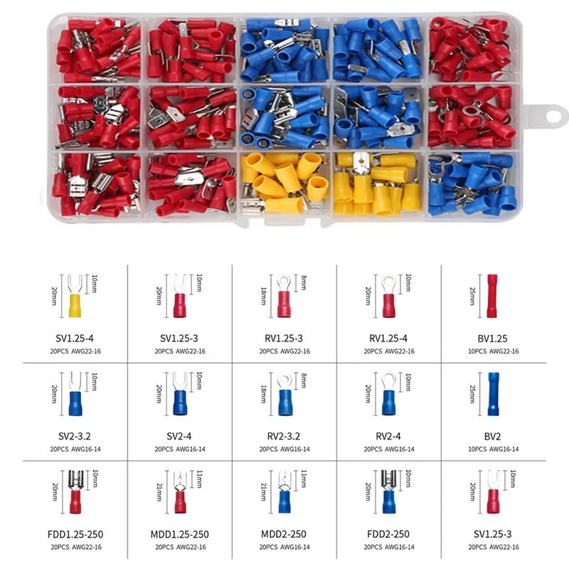 280pcs Assorted Spade Terminals Insulated Cable Connector Electrical Wire Crimp Butt Ring Fork Set Ring Lugs Rolled Kit VUQLDHAYZ