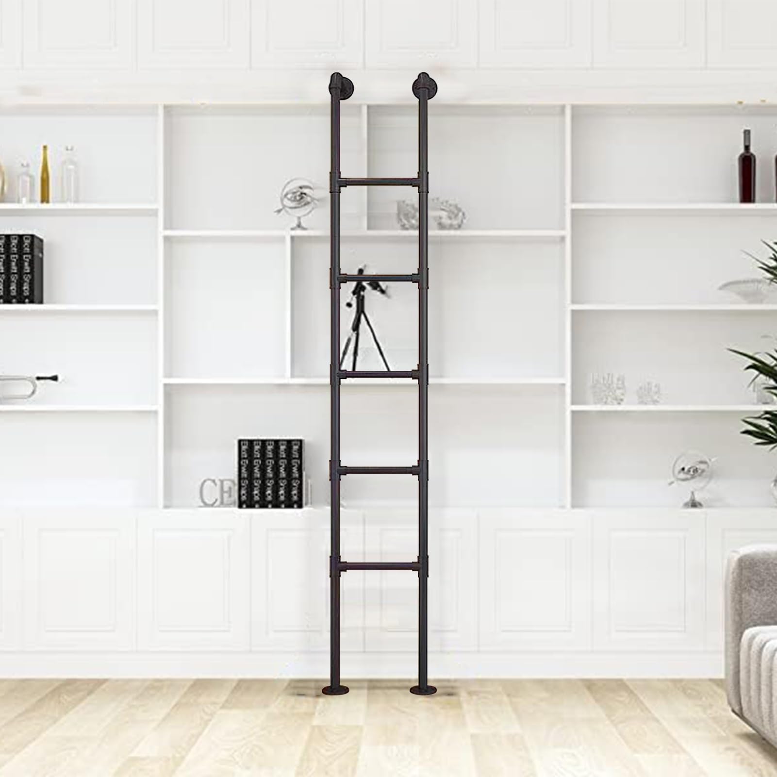 Wall Mounted Metal Ladder for Home Loft，Black Wrought Iron Bunk Bed Ladder Heavy Duty Dorm loft Camper Ladders Universal Space-Saving Camper Ladders - Customizable(135cm/