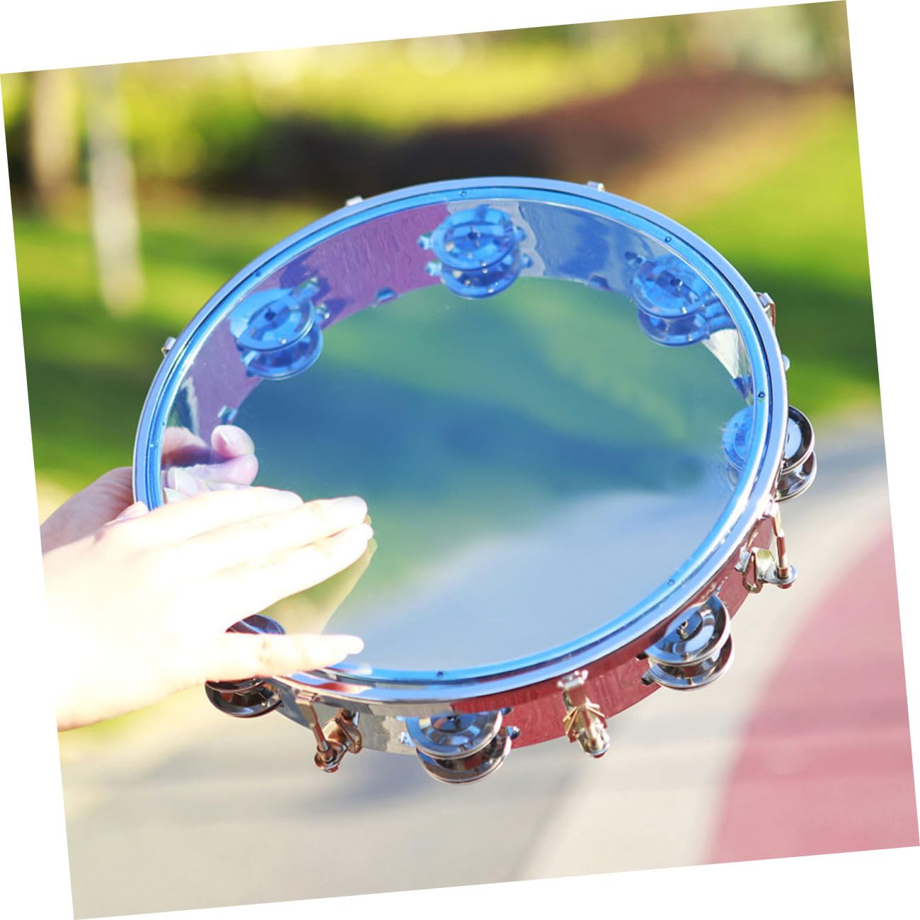 Pandereta de Mano de 8 Pulgadas Autoajustable con Doble Serie y Aro de Acero Inoxidable, Juguete de Percusión en Abs para Estimular el Oído Interés Musical en Niños