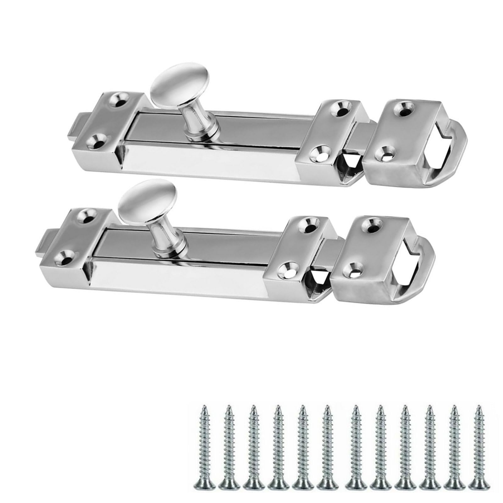 rflaueo 2pcs 100mm Polished Chrome Door Bolt Door Bolts for Internal Doors Flat Slide Safety Door Bolt with Screws for Bedrooms Bathrooms