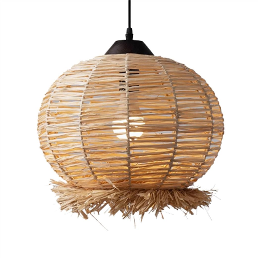 CWVYKNP Bedroom Globe Lamp Shade Rattan Basket Hanging Light 1 Pack Japanese Style Rustic Pendant Light Fixture for Kitchen Island Hallway Foyer Dinning Table