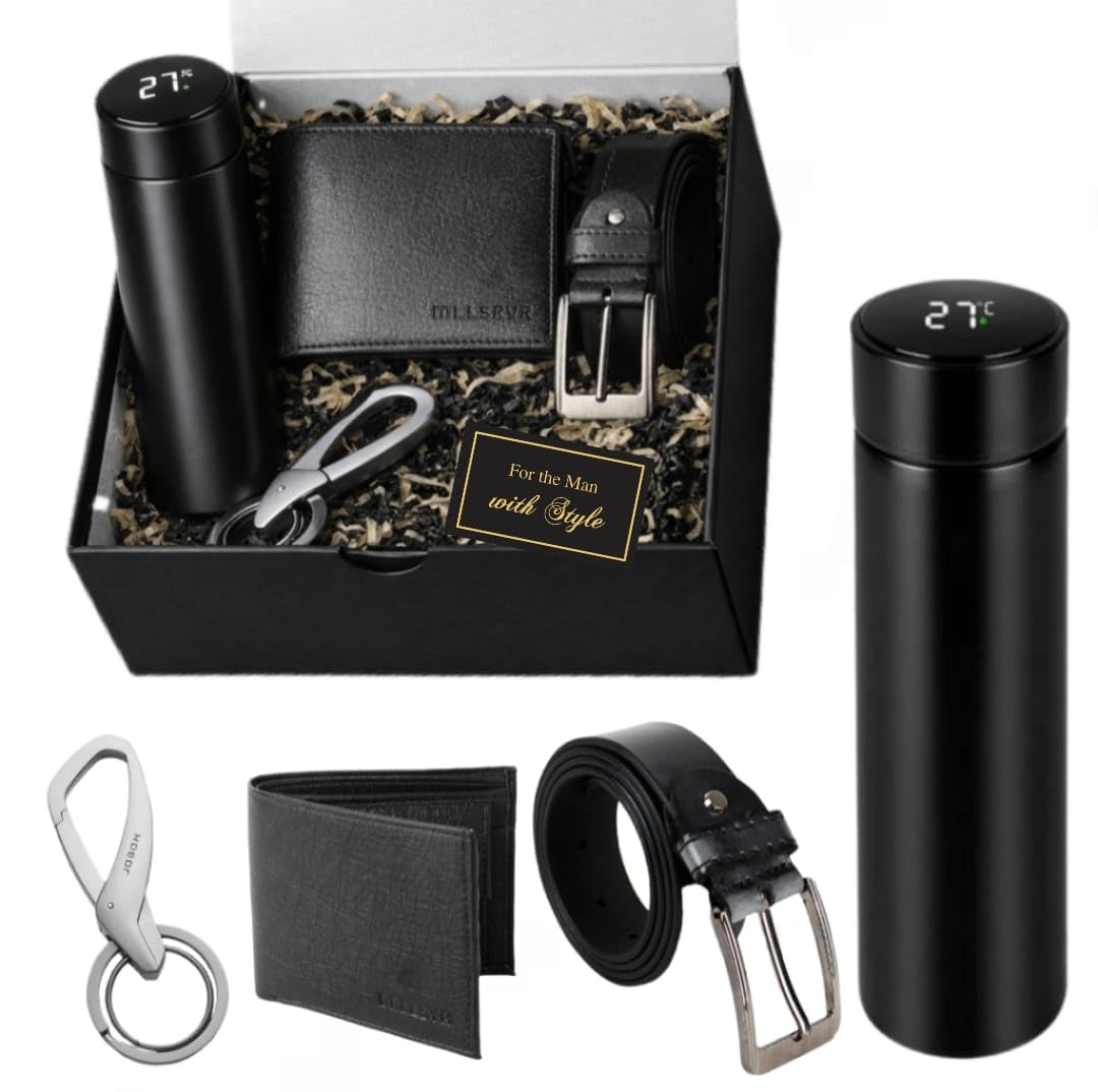 Yadava Valentine Gift Hamper for Boyfriend,Boys| Valentine Gift Set for Mens |Gift Combo Set for Husband Boys Mens | Anniversary, Birthday | Temperature Bottle,Wallet, Belt and Keychain (Pack of 4)-image-16