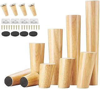 Uni-Fine 4 Pezzi Piedini per Mobili Cilindrici,Gambe per Mobili in Legno,Conici e Inclinati,per TV Cabinet Divano Letto Tavolo con Piastra di Ferro Pad Antiscivolo e Viti (Angolo Obliquo 8cm)