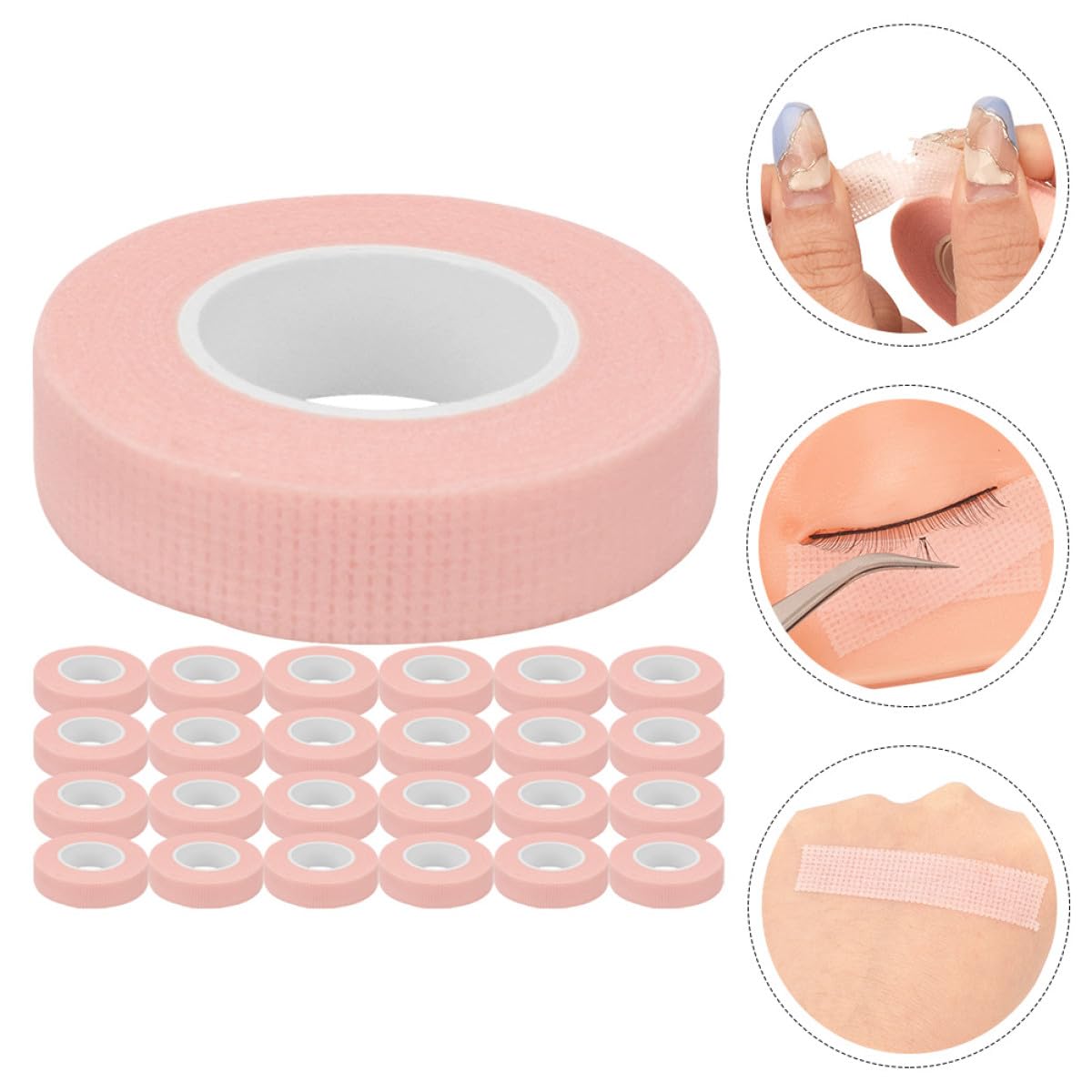Abaodam Cinta Adhesiva para Extensión de Pestañas Rosa de 1.25 Cm de Ancho, 9 Metros de Tela No Tejida Transpirable, 30 Piezas para Protección y Uso Profesional o Personal
