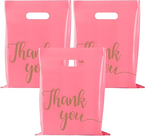Miniatura 1 de ZORRITA Paquete de 100 bolsas de agradecimiento para negocios, bolsas de plástico de 9 x 12 pulgadas, bolsas de compras extragruesas con asa, bolsas