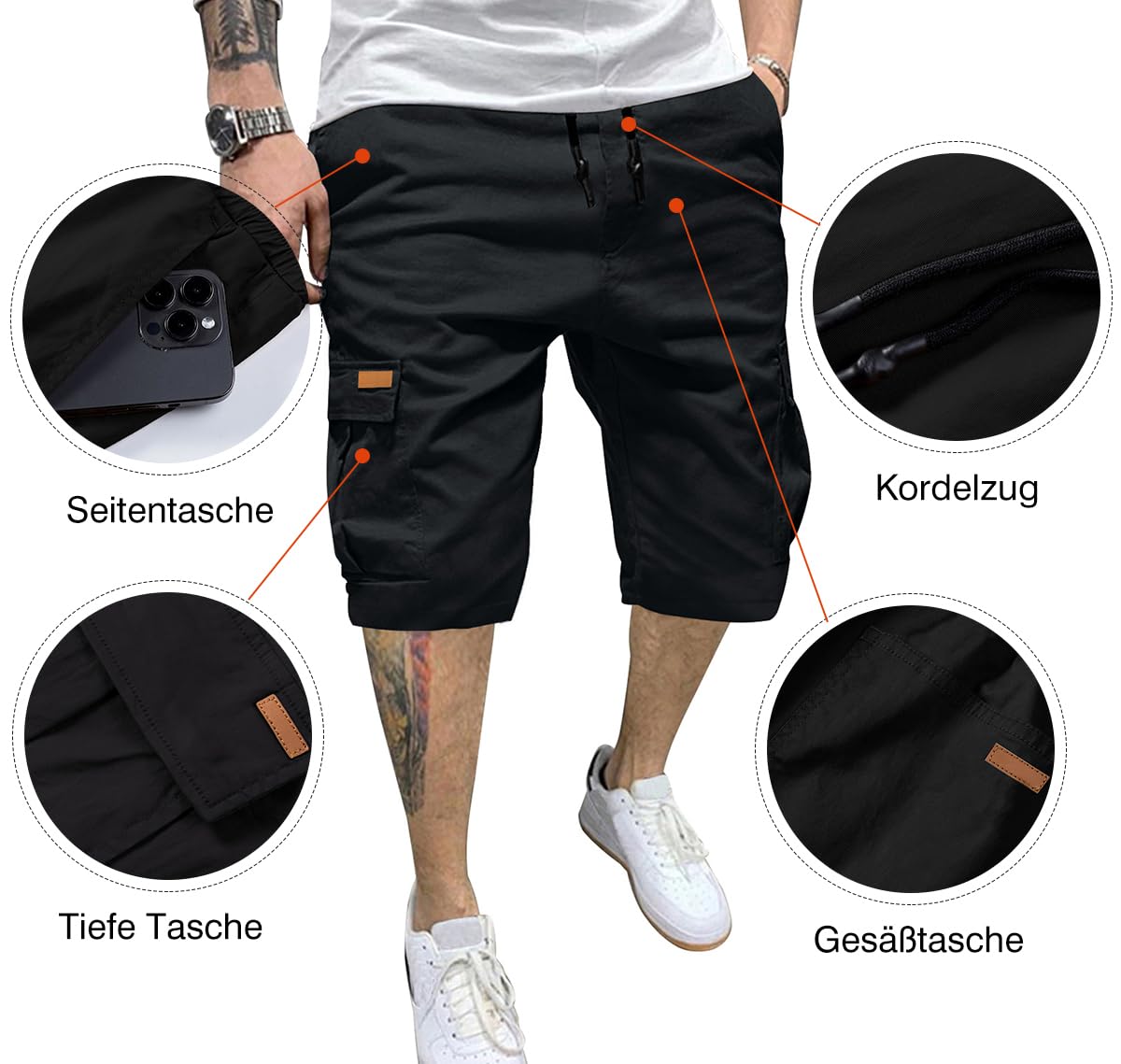 JMIERR Kurze Hosen Herren Baumwolle Cargo Shorts Herren Sommer Freizeithose mit Taschen