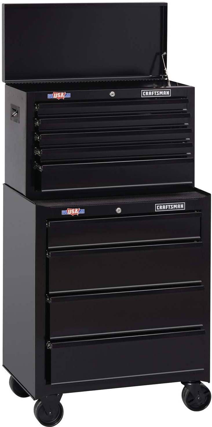 CRAFTSMAN Tool Cabinet with Tool Chest, 26-Inch, 8 Drawer, Combo with Drawer Liner Roll, Black (CMST82765BK & CMST82764BK)