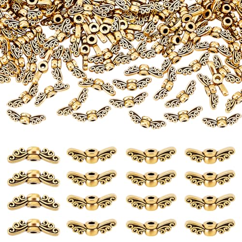 PH PandaHall 200pcs Angel Wing Beads, 14x4mm Wing Spacer Beads