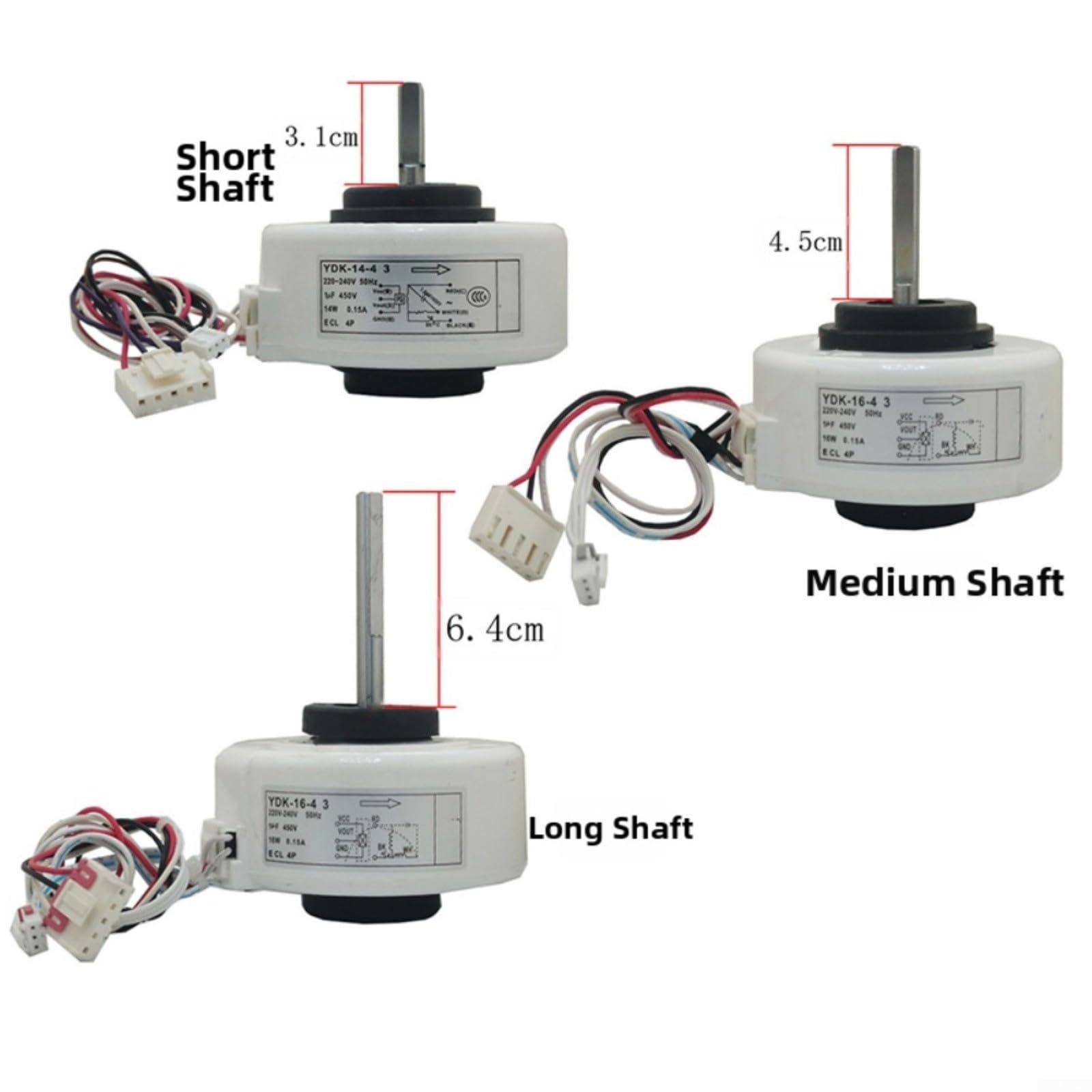 YDK-16-4 Motor de acondicionador interior, motor de ventilador de funcionamiento silencioso compatible con unidades YDK-14-4 y YDK-16-4G, control preciso, carcasa ABS blanca (corta)