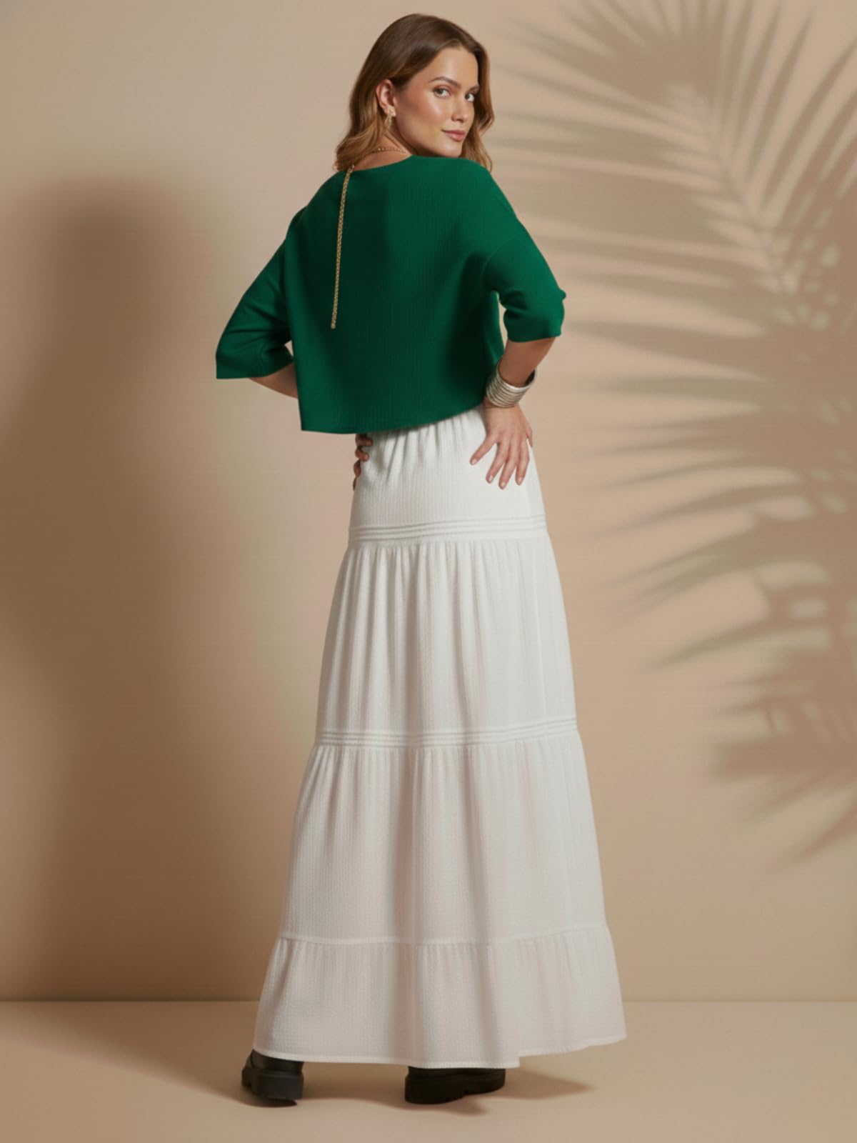 GRECIILOOKS Maxi gonna estiva da donna in misto poliestere con orlo a volant | gonna lunga a vita alta | gonna fluida a trapezio tinta unita per tutte le occasioni | elegante stile boho