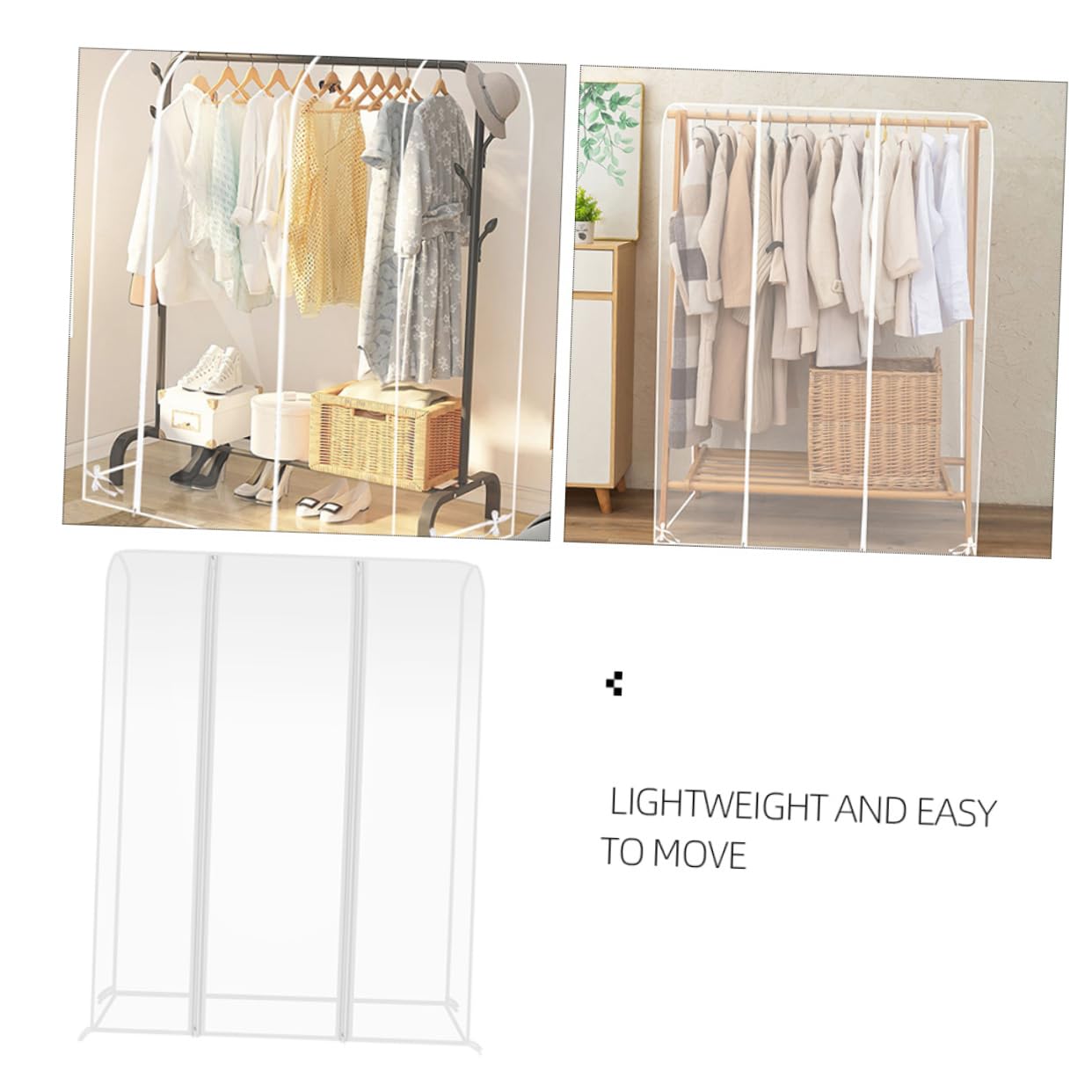 Mikikit Funda Antipolvo para Ropa Plástico Resistente Transparente con Cremallera para Colgar y Gran Capacidad, Protector Conveniente en Hogares y Hoteles