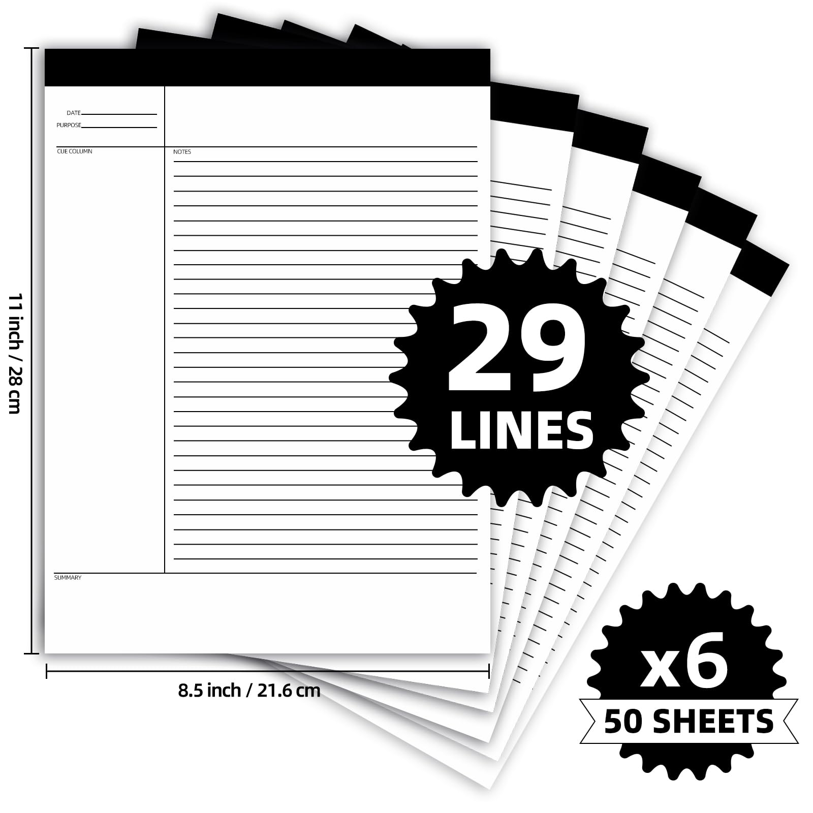 Uzant Notizblöcke 8,5 x 11, 300 Blatt College liniert Rechtsblöcke, liniertes Papier, Schreibblöcke, weiße Notizblöcke, Notizbuch für Büro, Business, Schule, College, 50 Blatt/Block, Briefkranz