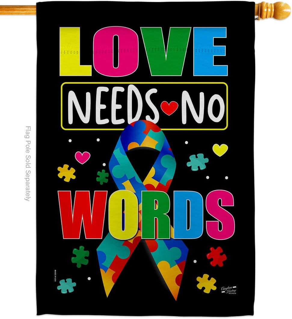 H130366-BO 28 x 40 in. Love Need No Words Support Awareness Vertical House Flag with Double-Sided Decorative Banner Garden Yard Gift