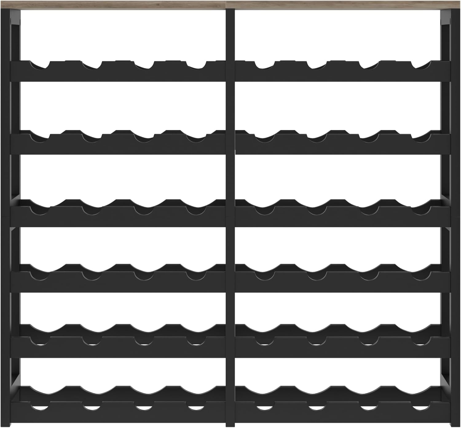 48 Bottles Wine Rack Freestanding Floor, 6-Tier Wine Storage Shelves with Table Top, Bamboo Wine Display Rack for Kitchen, Bar, Dining Room, Ivory White and Black