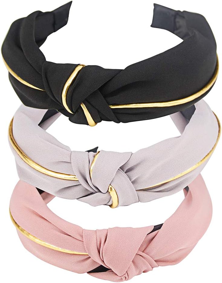 3 Pcs Knotted Headbands for Women Fashion Wide Headbands Knot Headband Vintage Hairbands Elastic Hair Bands Hair Accessories for Women Teens Girls