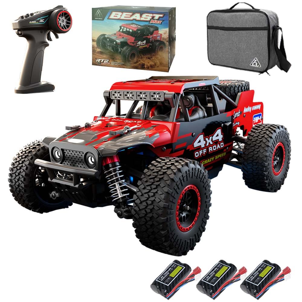 Coche teledirigido sin escobillas, 55 km/h, alta velocidad RC coche para adultos, 1:20, coche de carreras todoterreno, 4WD Drift Racing, 3 pilas (rojo)