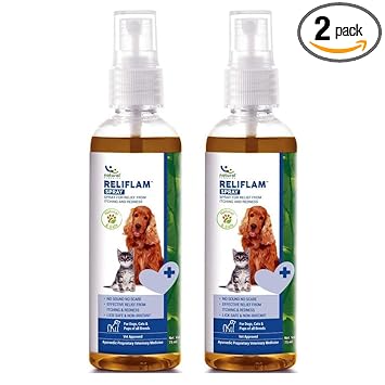 Natural Remedies Reliflam Spray | Itching, Rashes, Redness | Lick Safe & Non-Irritant | Reduces Hair Fall | Moisturizes Dry Skin for Dogs, Cats and Pups of All Breeds (Pack of 2-75 ml Each)