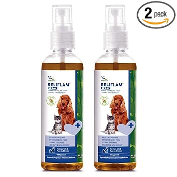 Natural Remedies Reliflam Spray | Itching, Rashes, Redness | Lick Safe & Non-Irritant | Reduces Hair Fall | Moisturizes Dry Skin for Dogs, Cats and Pups of All Breeds (Pack of 2-75 ml Each)