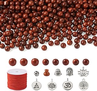 Elecrelive Rosewood Mala Making Kit 324pcs 8mm Rosewood Beads & Buddha Head Beads & Metal Charms & Elastic Cords for Prayer Bracelet Necklace Lanyard Making