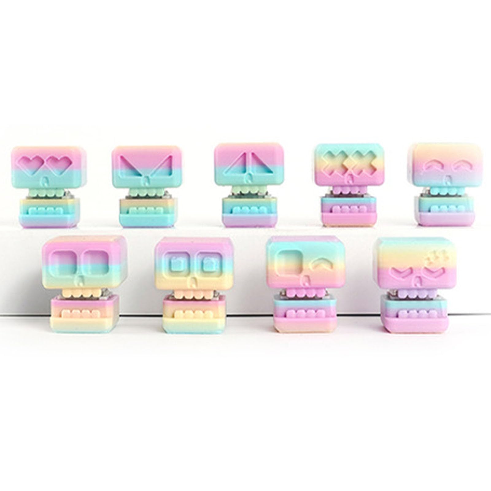 Figurines tête de mort bureau décor geek arc-en-ciel lot de 9 crânes 3D