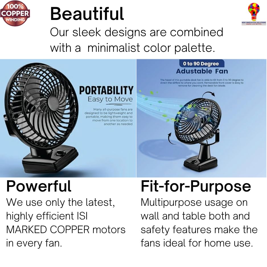 Image of STARVIN Wall Mounted Fan High Speed Kitchen Fan All Purpose 3 in 1 (Wall Fan, Table Fan, Ceiling Fan) Fan, 3 Speed Motor Wall Fan Copper Winding 9 inch, (Black Cutie) A@451