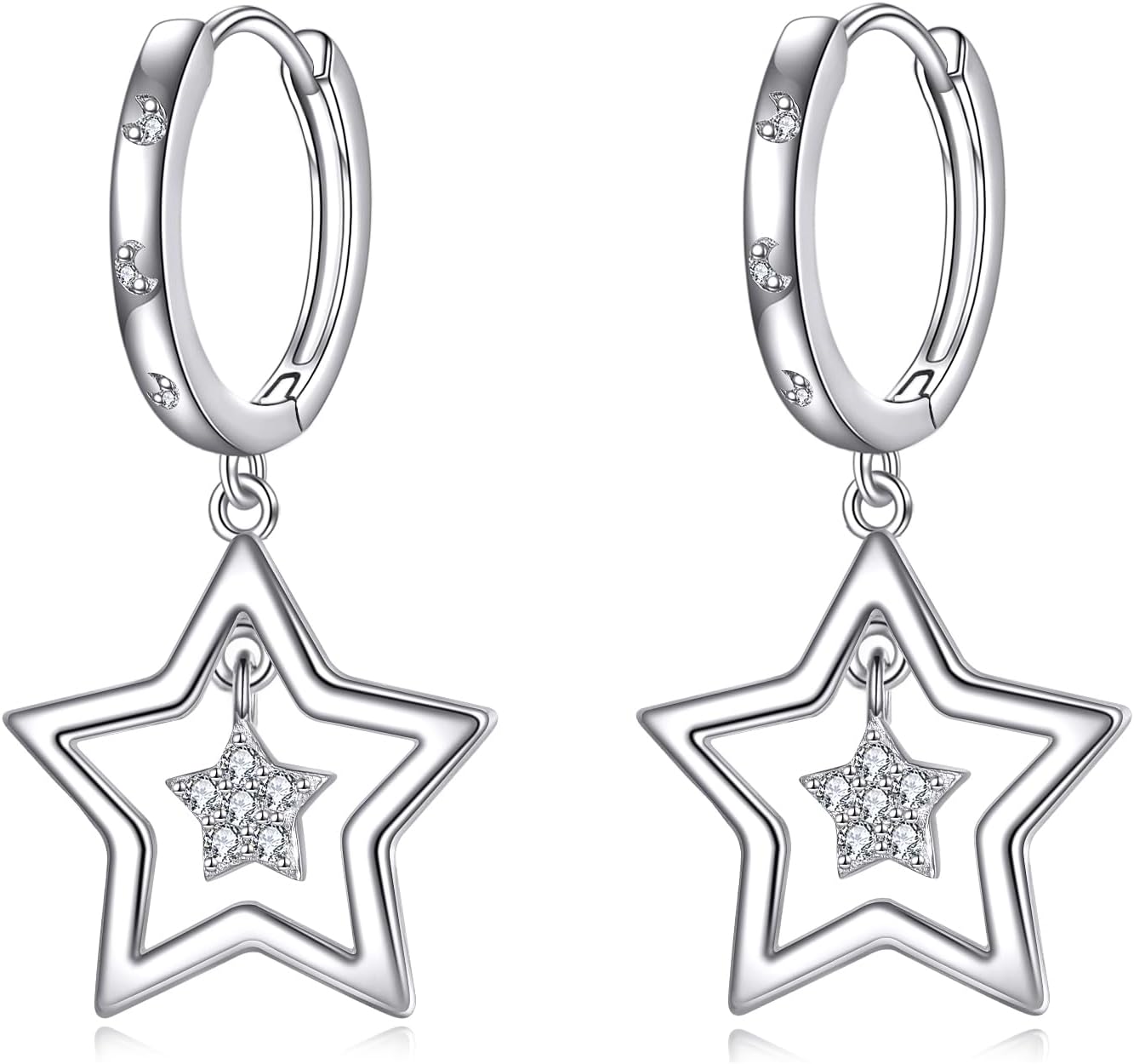 KZX Star Earrings 925 Sterling Silver Unique Star Stud Earrings Celestial Jewelry Gifts for Women Men