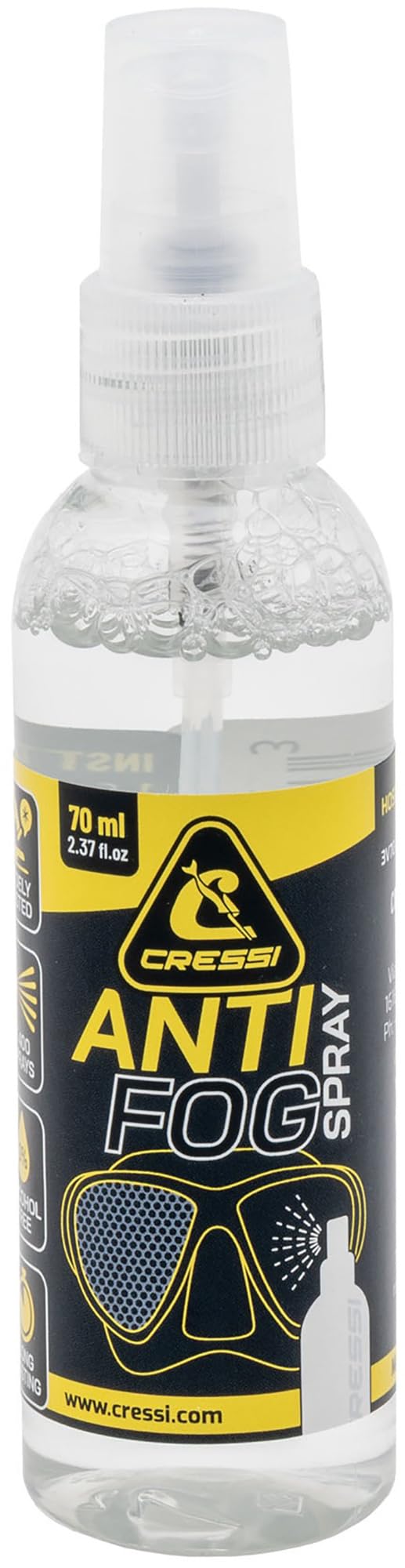Cressi Depuis 1946 - Anti Fog Spray 70 ML pour Masques de Plongée et Lunettes de Natation, Transparent,1 Pack de 70 ML, Adulte Unisex