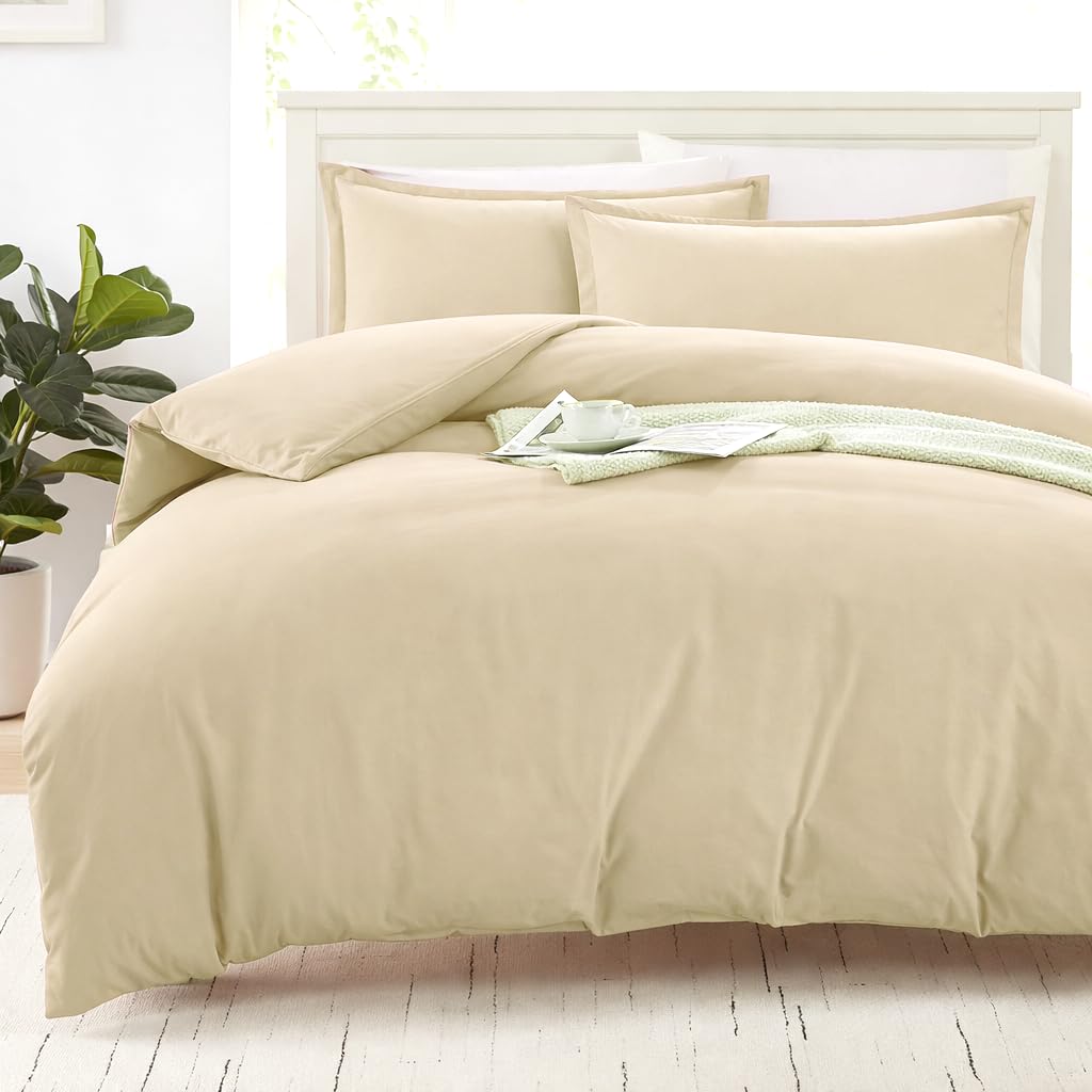 Double Size Organic Cotton Duvet Cover Set - Ultra-Soft 3-Piece Bedding, Includes 1 Duvet Cover 200 x 200 cm and 2 Pillow Shams, Natural & Eco-Friendly, Comforter Not Included - Linen โ image 1