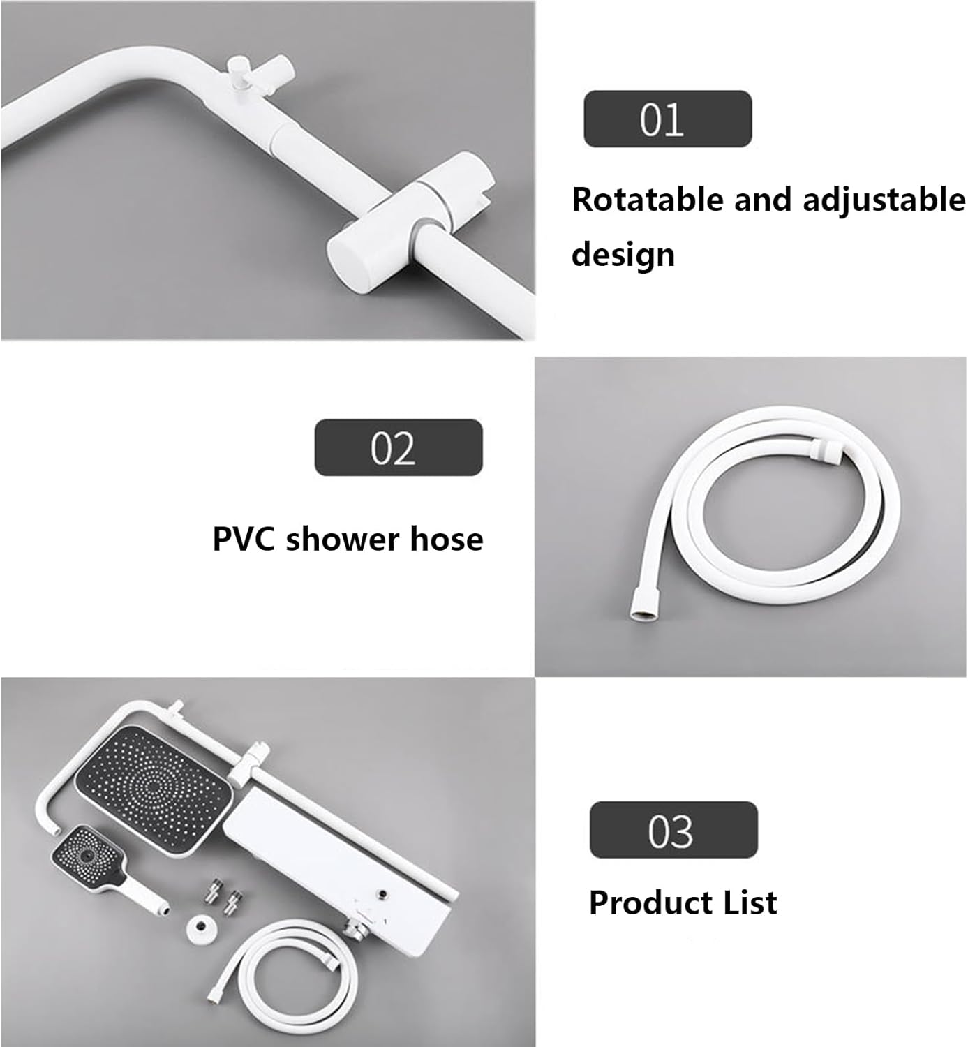 Bathroom Shower System Triple Function Exposed Shower Mixer Set Wall Mounted Bath Shower Faucet High Adjustable Shower Fixture with Rain Shower Head And 3-Mode Handheld Shower (Balck)