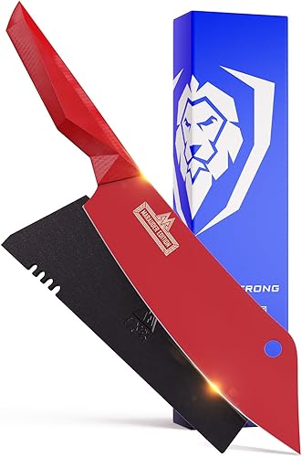 Dalstrong Cuchillo híbrido de chef y carnicero 8 pulgadas The Crixus Serie Shadow Black Edición Roja Marauder Revestimiento antiadherente rojo