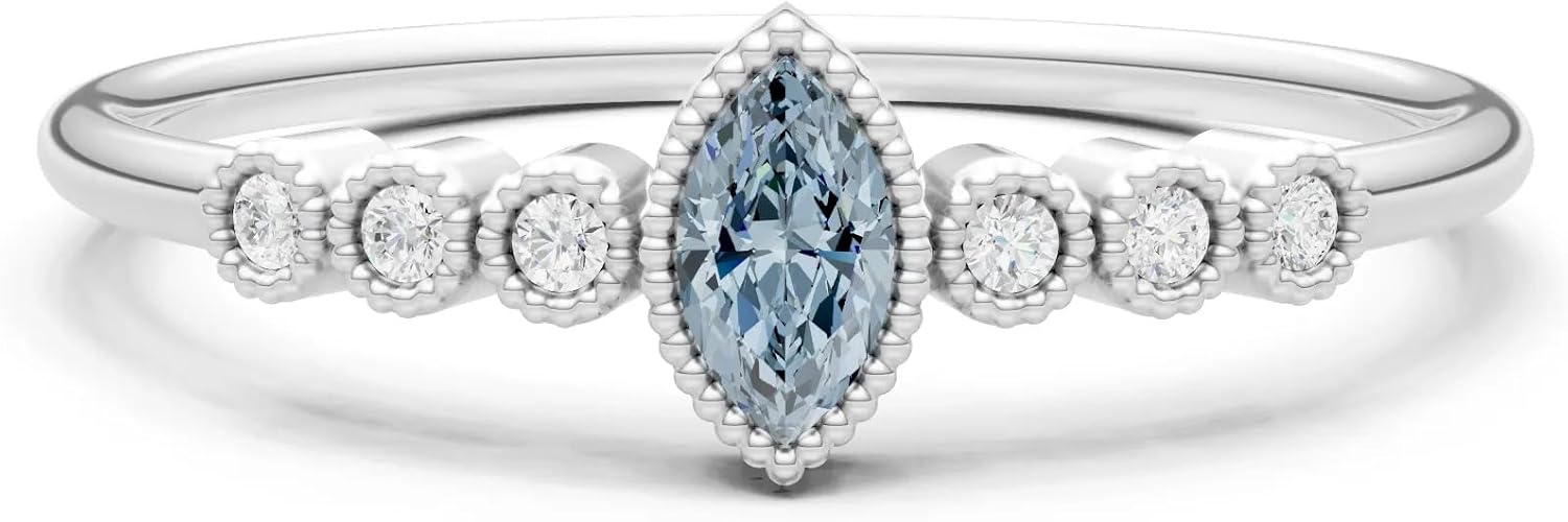 PEORA Marquise Cut Aquamarine Stackable Band Available in Solid 10K, 14K or 18K Ring – White, Yellow or Rose Gold