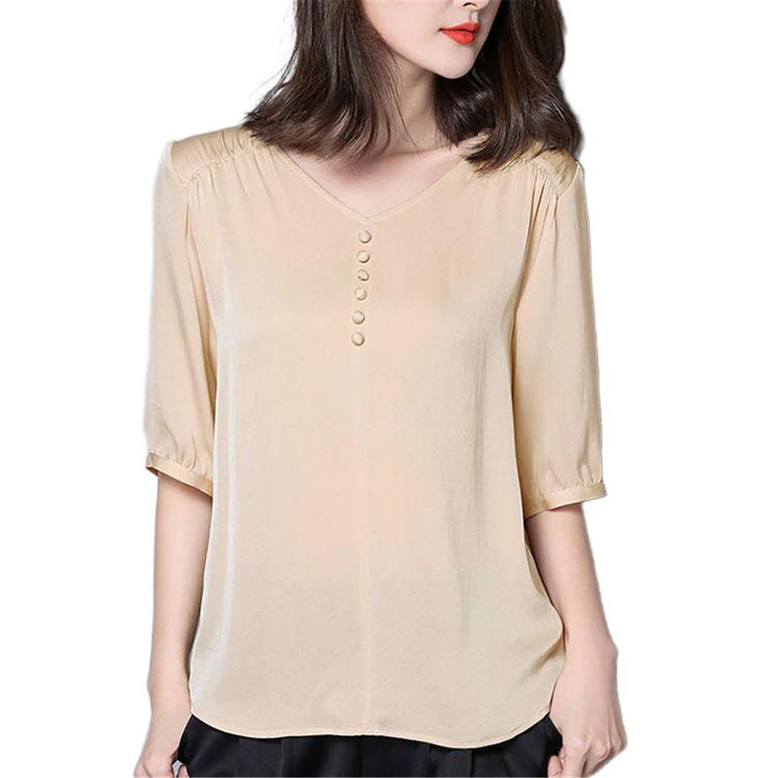 Damen Stretch Crêpe Französische Büro Seidenbluse