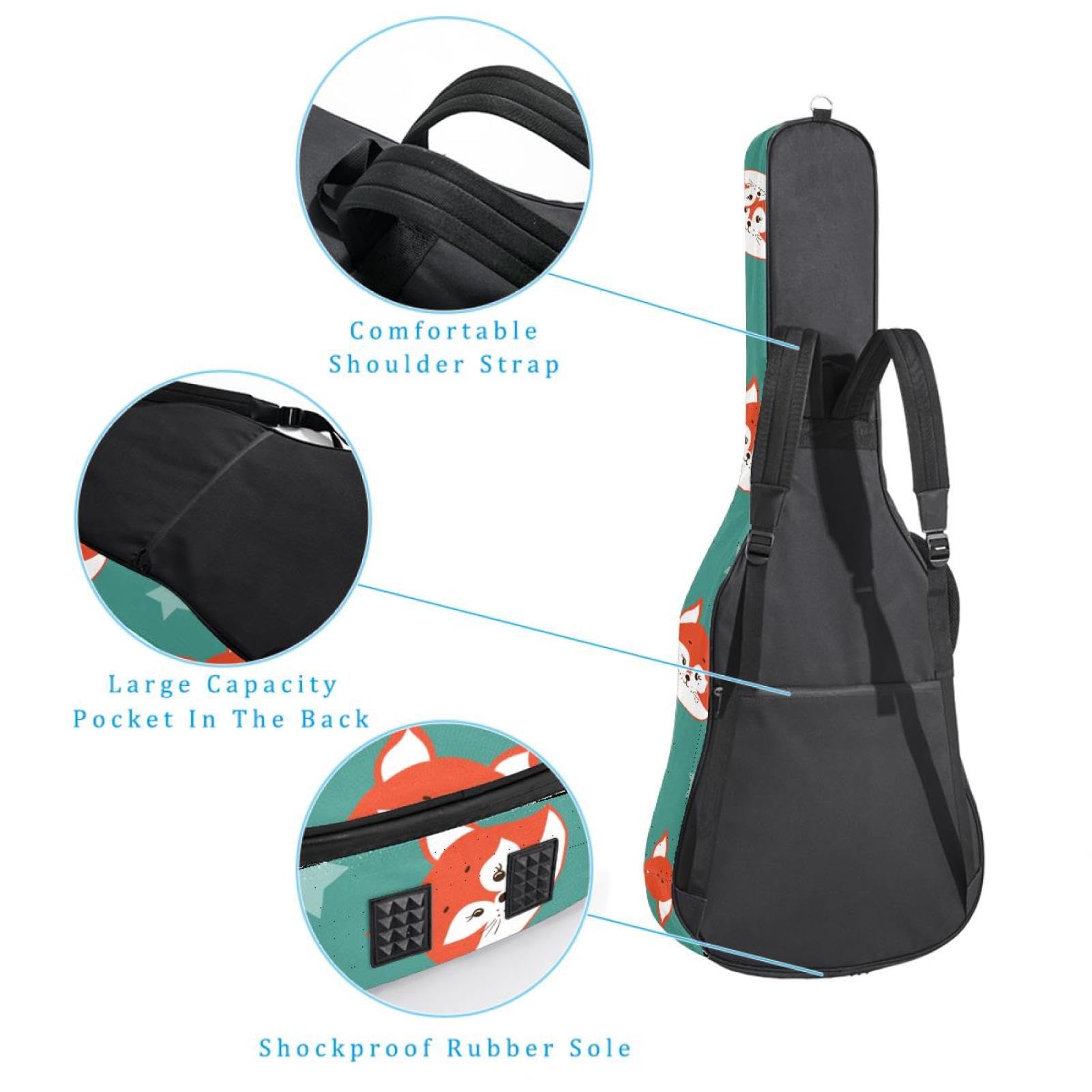 Torba na gitarę akustyczną wodoodporny plecak na gitarę grubo miękki wyściełany lis klasyczna obudowa na gitarę, wielobarwny, 42.9x16.9x4.7 in, Organizer do torby