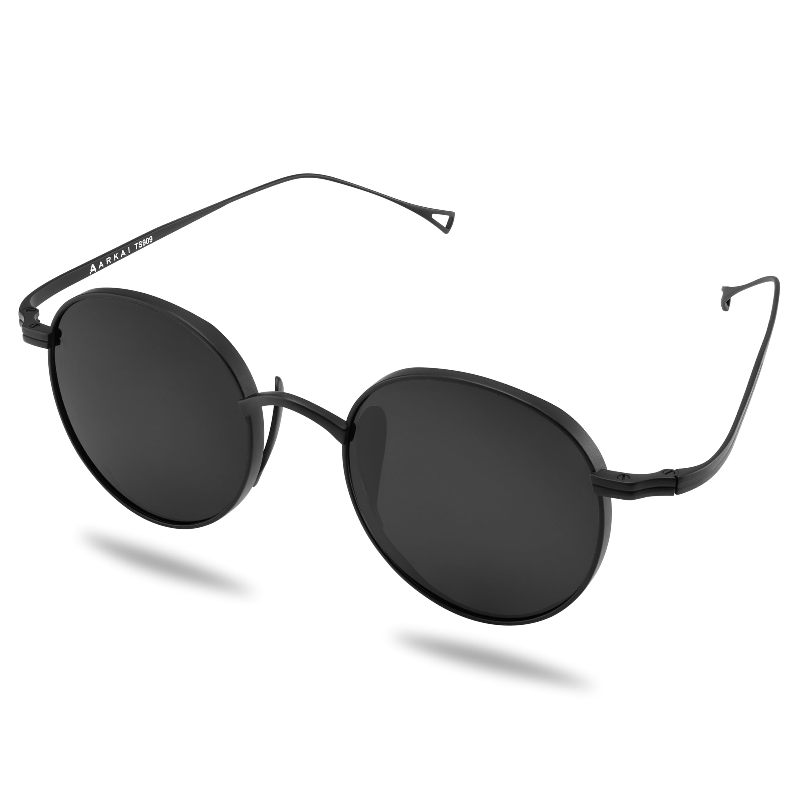 Arkai by Trendhim Polarisierte Runde Sonnenbrille | Schwarzer Titanrahmen | UV400 Schutz | Verspiegelte Gläser | Dänisches Design