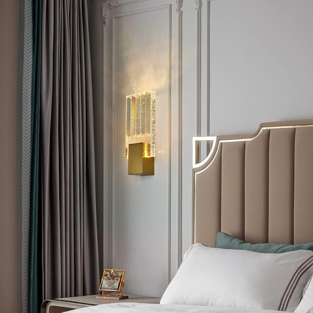 Modern Crystal Wall Sconces, LED Wall Lights with 3-Color Dimmable, Gold Vanity Light Fixture for Bedroom, Living Room, Hallway, Bathroom