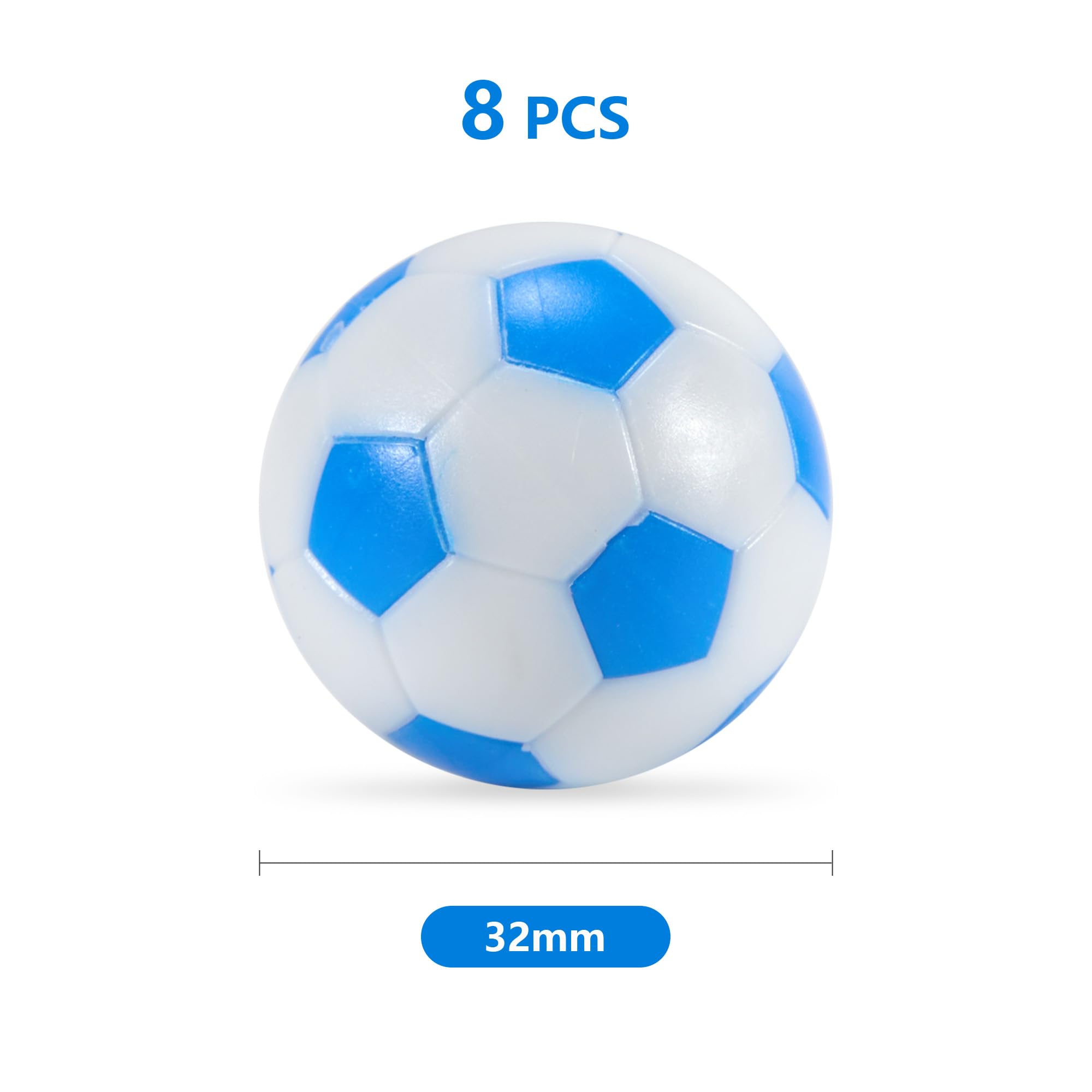 8 Piezas Bolas de Fútbol 32 mm en HIPS, Resistentes y Coloridas para Futbolín de Mesa, Colores Surtidos