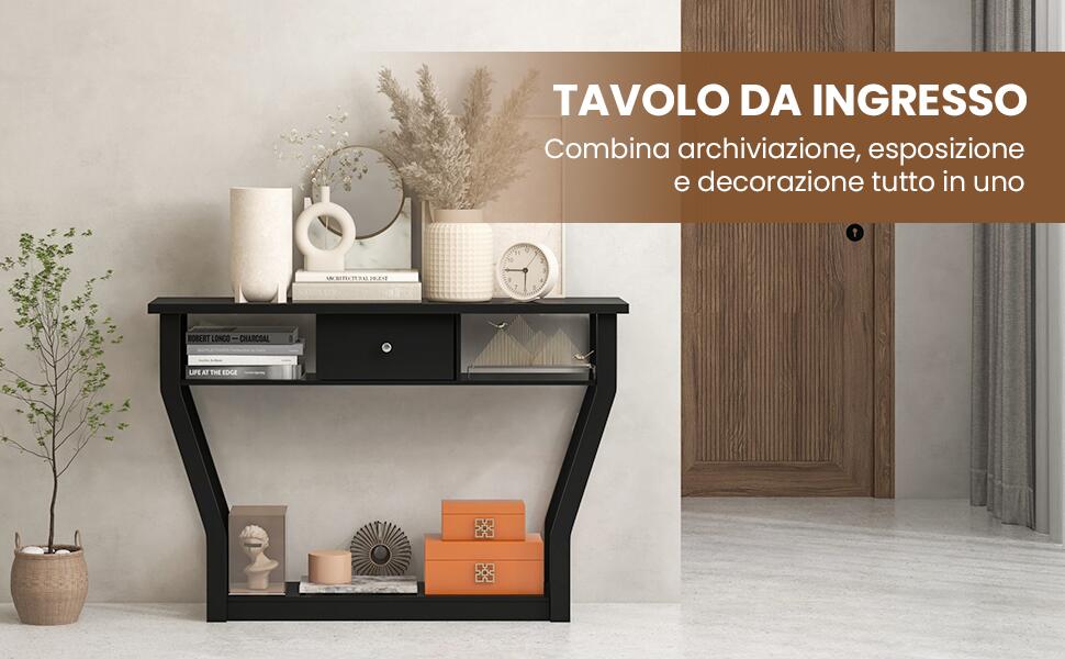 Tavolo Consolle COSTWAY In Legno - Con Cassetto, 120x30x81 Cm, Marrone, Per Ingresso - Foto 10