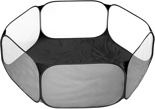 Pet Playpens for Small Animals Foldabel Breathable Transparent Pet Tent Anti Escape Portable Pet Cage Yard Fence for Puppy Dogs Hamster Kitten Cats Chinchillas Guinea Pig Rabbits (Black, no top cover)