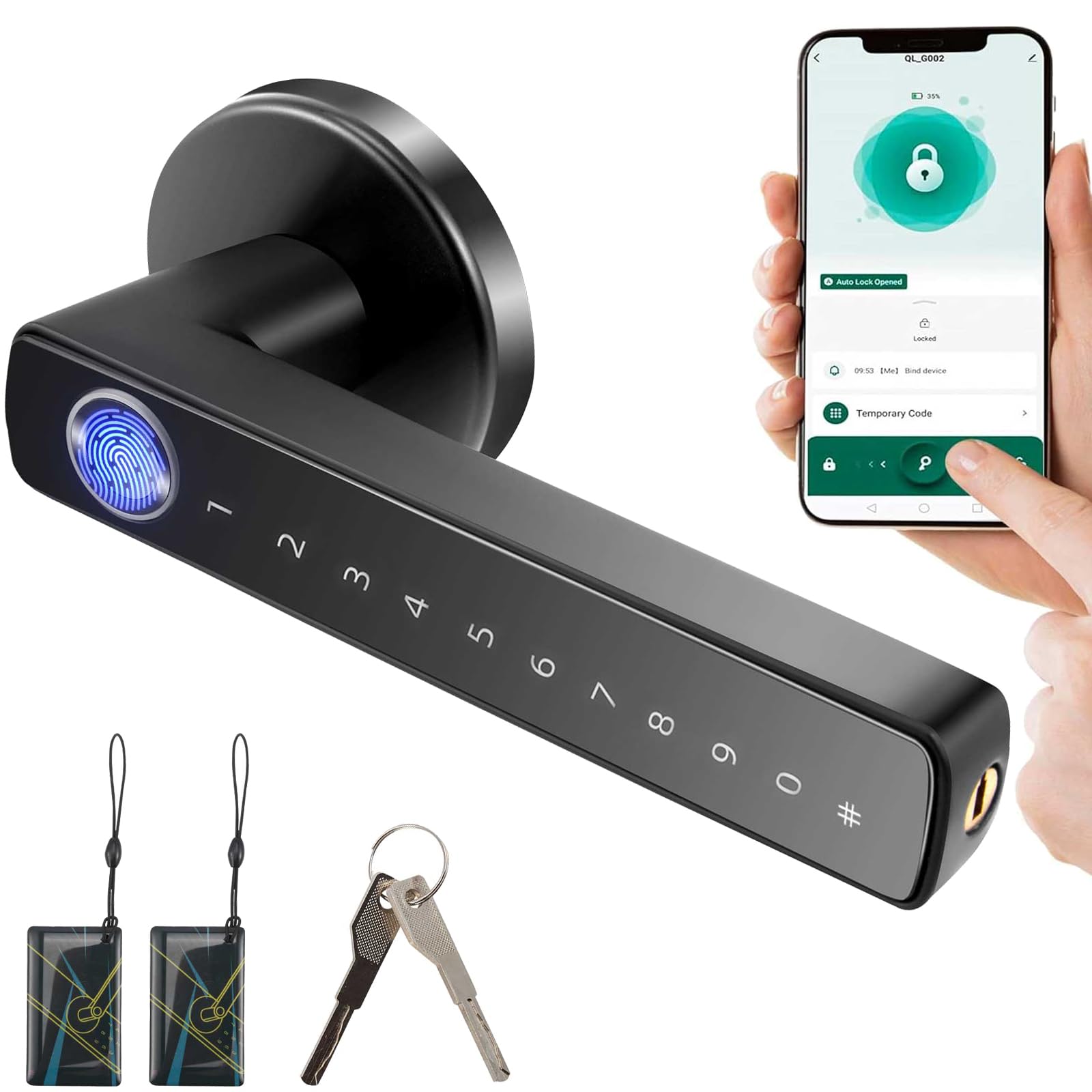 Serratura intelligente della porta, Serratura collegata Wifi Tuya Smart Lock Serratura Elettronico Biometrico Impronte Digitali RFID Scheda Senza chiave APP Telecomando Smart Lock