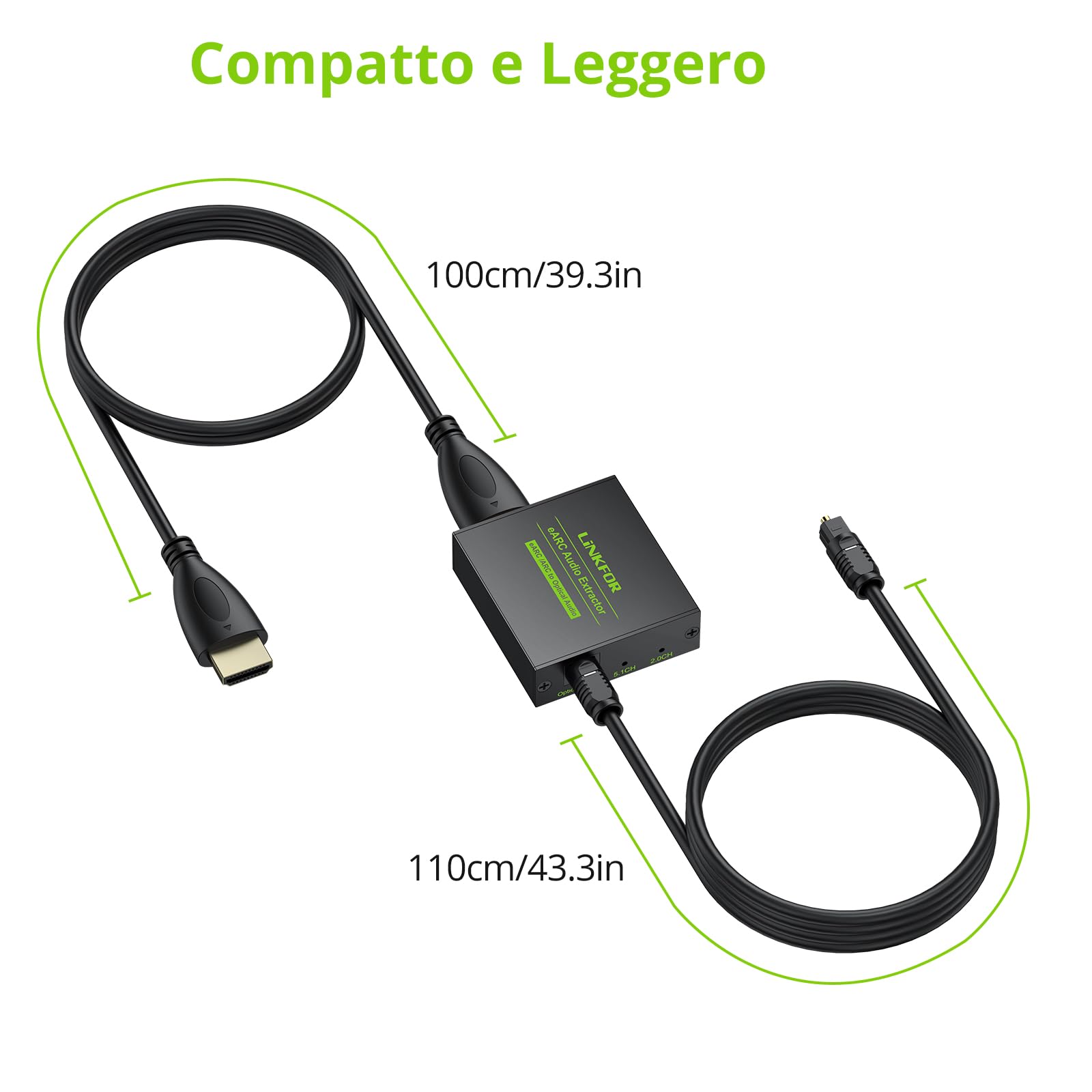 LiNKFOR Convertitore eARC/ARC a Ottico 192kHz con Cavi HDMI Ottico Estrattore Audio HDMI eARC Supporto Dolby 5.1/DTS eARC ARC Audio Extractor per Soundbar, Home Cinema, Cuffie Wireless