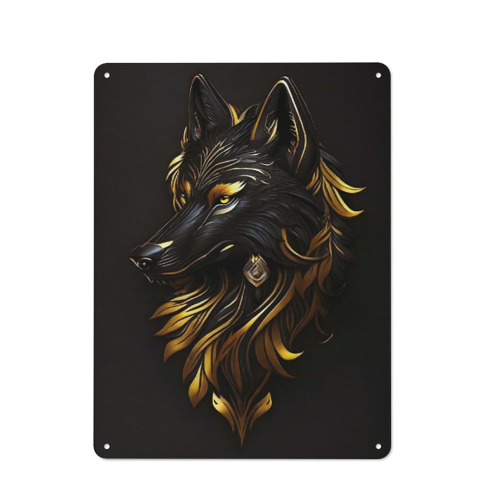 Nostalgic Wolf Black Gold Decorative Tin Plaque 40x30cm, Classic Pub Decor for Diner, Restaurant, Shed Or Kitchen