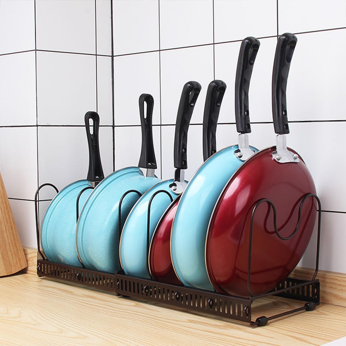 Estante expandible para ollas, almacenamiento de hierro multifuncional para ollas, sartenes y tapas, organizador de armario de cocina para soluciones de ahorro de espacio