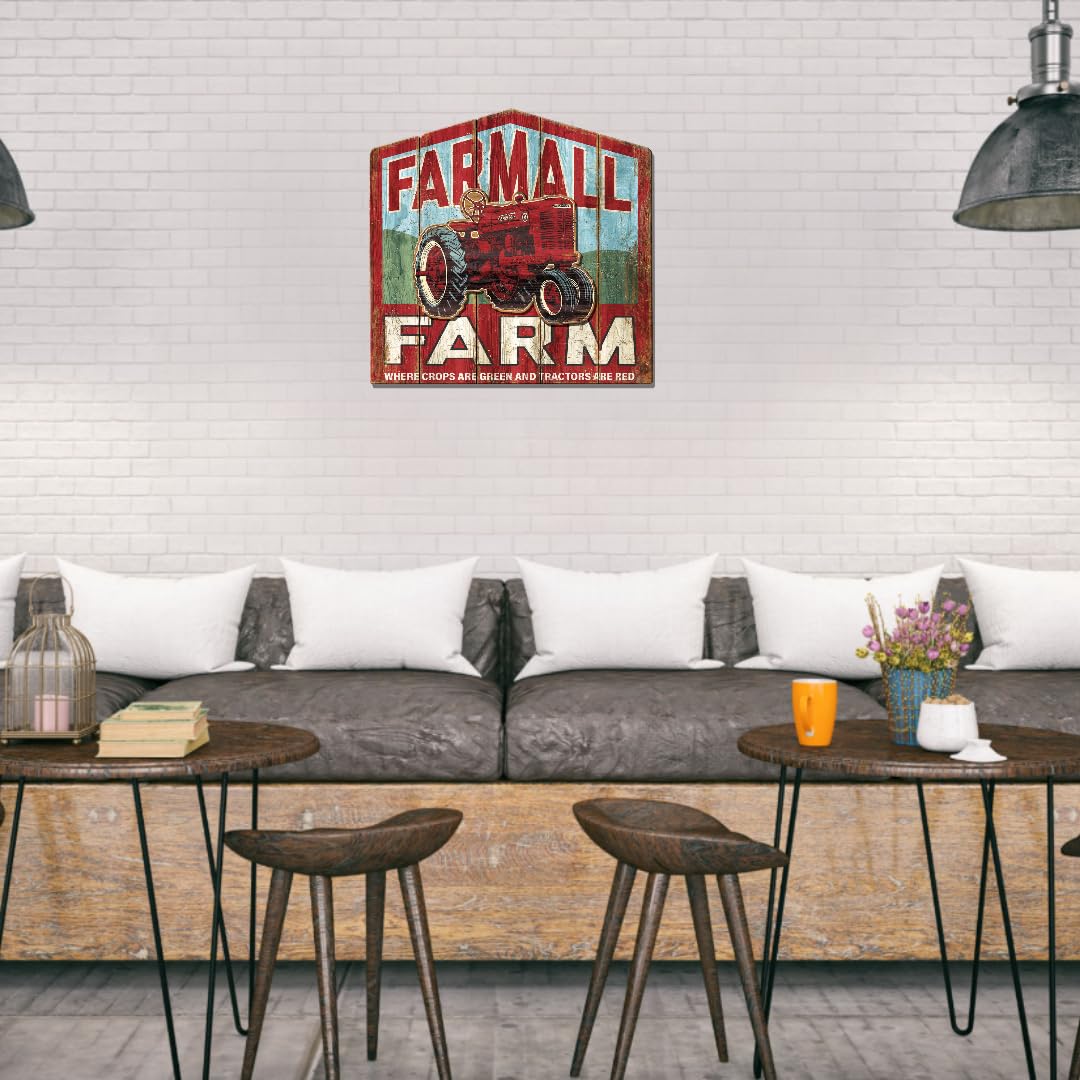Desperate Enterprises Farmall Farm - Letrero de madera MDF - Señales de tractor - Señales vintage nostálgicos - Fabricado en los Estados Unidos