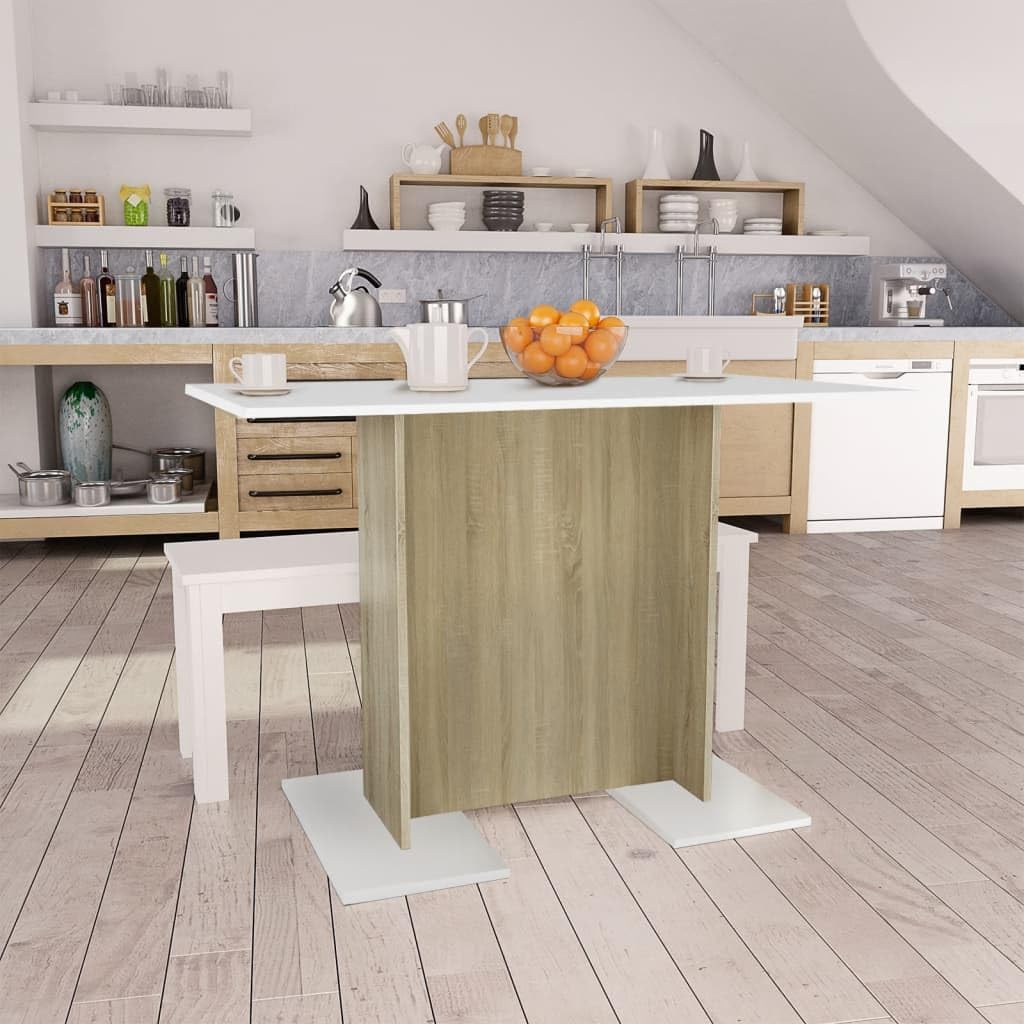 Table de conférence, table de bar, table de balcon, table à manger, blanc et chêne sonoma, 110 x 60 x 75 cm, matériau en bois, facile à monter