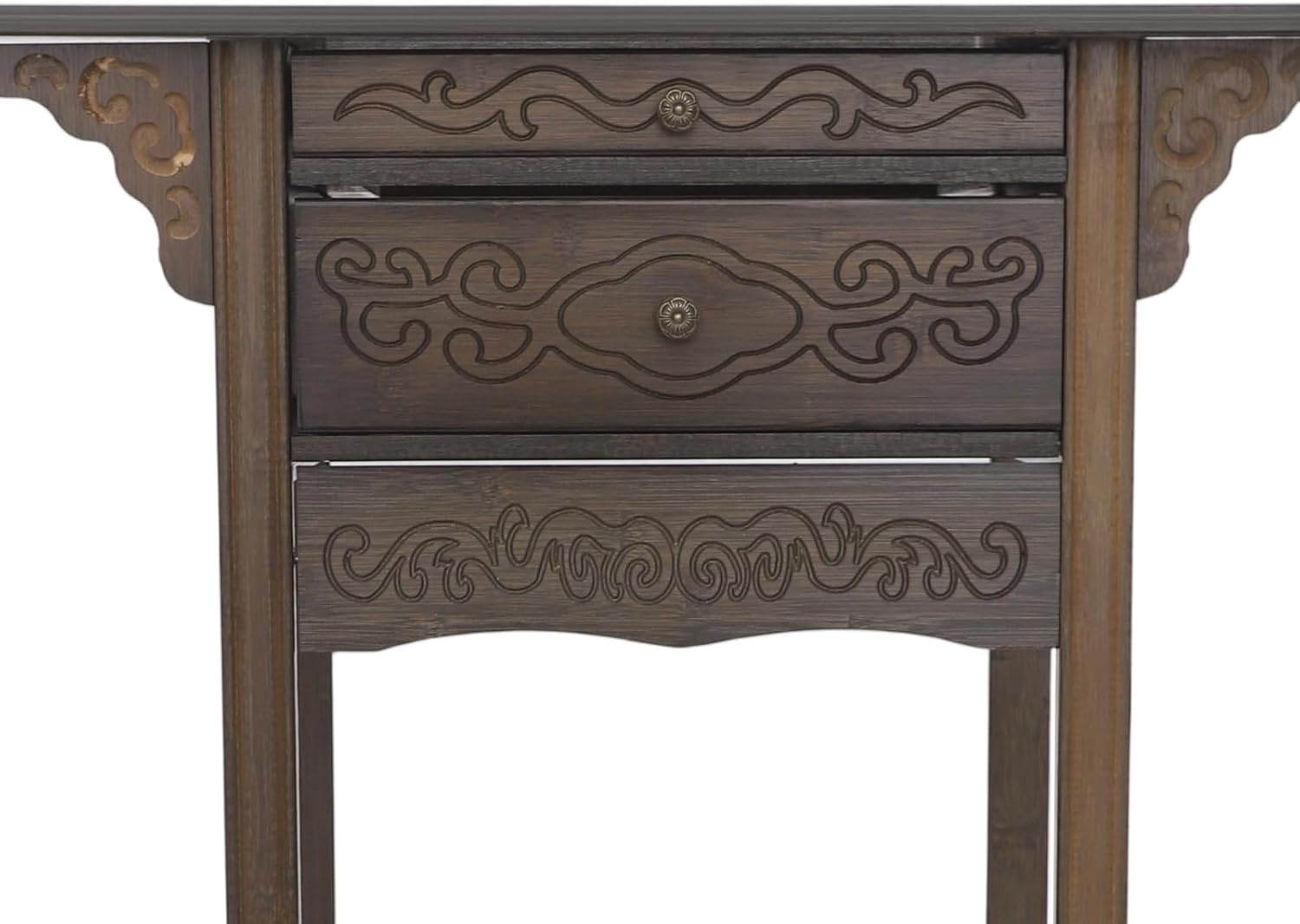 Shrine Altar Table, 2-Tier Bamboo Console Entry Table with Drawers, Chinese Cabinet Pedestal Offering Table for Entryway, Living Room, Chinese Style Foyer Tables, 25.98 x 15.75 x 39.37in, Brown