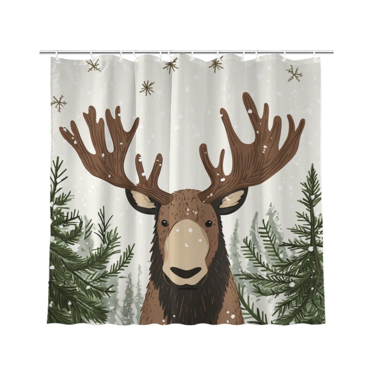 NGZ 72x72 Inche Winter Christmas Shower Curtain, Cute Moose Snowflake Scene Shower Curtains for Bathroom, Pine Tree Covered Snow Fabric Bath Curtains